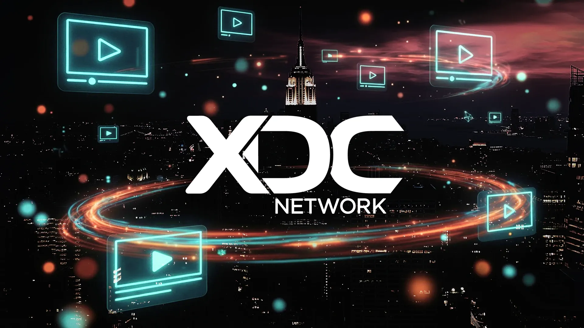 Ambient 3D motion graphics on vertical LED screens in XDC Network's Manhattan office