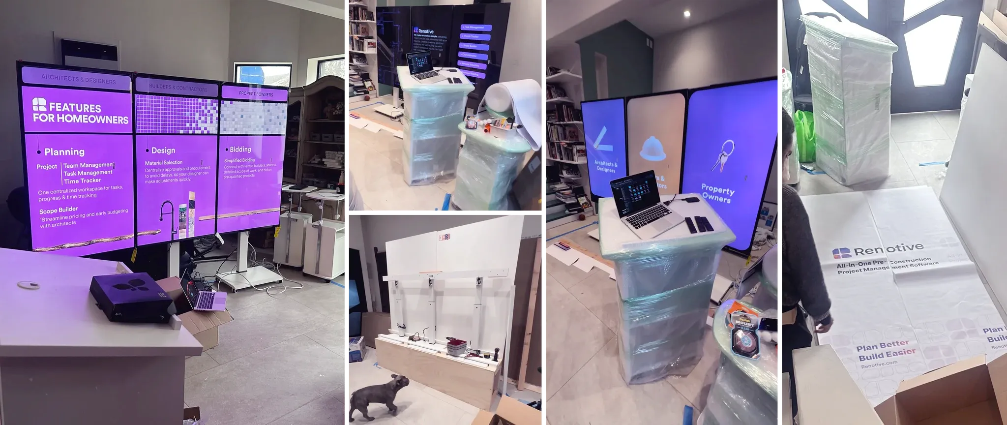 Renotive three-screen booth layout for Build Expo